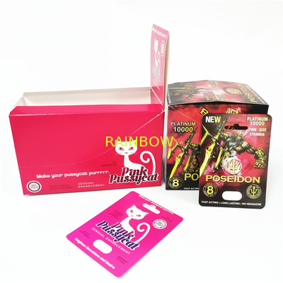 विज्ञापन मुद्रण कस्टम पेपर कार्ड बॉक्स कस्टम राइनो पुरुष संवर्धन गोली पैकेजिंग बक्से गुलाबी पुसीकैट