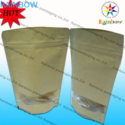 स्नैक पैकेजिंग के लिए खिड़की के साथ ज़िपलॉक ब्राउन क्राफ्ट स्वनिर्धारित पेपर बैग खड़े करें