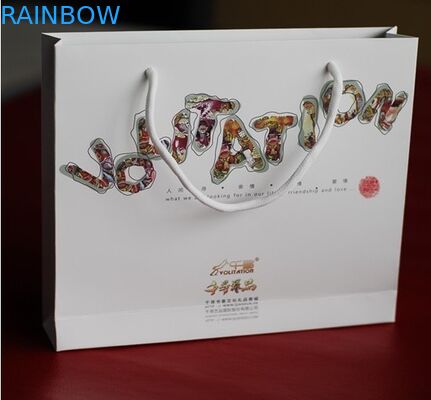 Ecofriendly हैंडल स्वनिर्धारित पेपर बैग लोगो चांदी के साथ गर्म मुद्रांकन