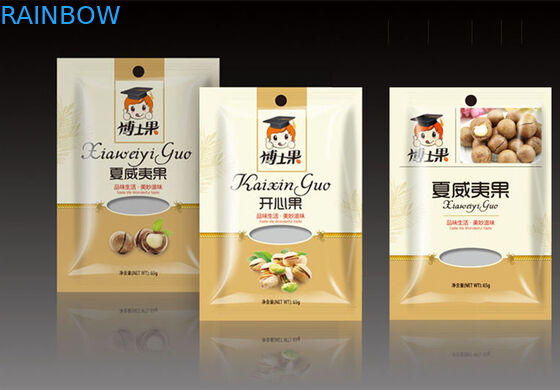 नट पैकेजिंग के लिए जिपर खिड़की के साथ तीन साइड सील पन्नी पाउच पैकेजिंग