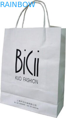 लोगो मुद्रित शॉपिंग पेपर बैग पैकेजिंग सफेद 110 ग्राम पुन: प्रयोज्य