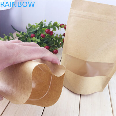 स्पष्ट विंडो अनुकूलित पेपर बैग, जिपर ब्राउन पेपर बैग