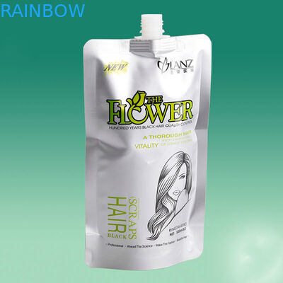 बालों की देखभाल के लिए सिल्वर स्टैंड अप टोंटी पाउच पैकेजिंग पन्नी पुनर्नवीनीकरण