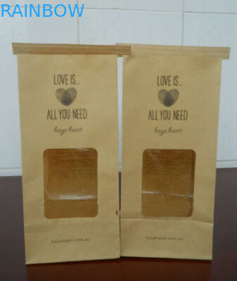 ब्राउन पैकेजिंग पैकेजिंग के लिए साफ खिड़की स्वनिर्धारित कागज बैग टिन टाई