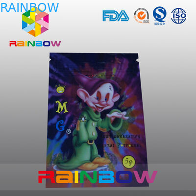 जिपर के साथ 5 जी ओएमजी थ्री साइड सील हर्बल धूप पैकेजिंग बैग