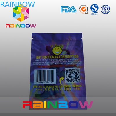 जिपर के साथ 5 जी ओएमजी थ्री साइड सील हर्बल धूप पैकेजिंग बैग