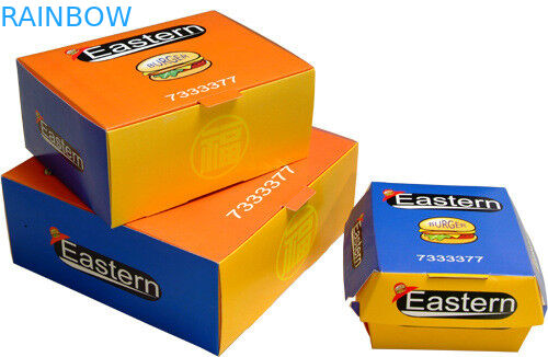 फास्ट फूड रेस्तरां के लिए कस्टम मुद्रित डिजाइन के साथ प्रीमीयम पेपर बॉक्स पैकेजिंग