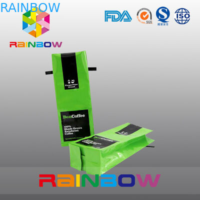 ग्लॉसी साइड गुस्सेट टी पैकेजिंग बैग्स एल्युमिनियम फॉयल, ग्रीन टिन टाई कॉफी पाउच