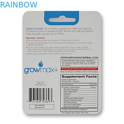 कस्टम दो छेद के साथ पुरुष संवर्धन उत्तेजक के लिए फांसी के कागज कार्ड पैकेजिंग मुद्रित