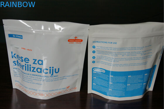 खाद्य ग्रेड टुकड़े टुकड़े में प्लास्टिक माइक्रोवेव स्टरलाइज़र बैग जिपर के साथ खड़े होते हैं