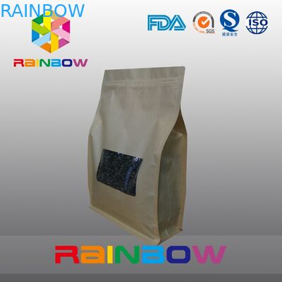 क्राफ्ट पेपर 8 साइड सील कॉफी पाउच, बॉटम गसेट बैग भुना हुआ कॉफी बीन पैकेजिंग