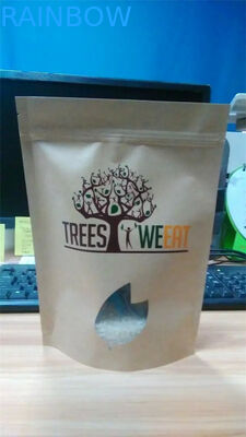 लोगो मुद्रित पट्टी सील बैग / खिड़की और ज़िपलॉक के साथ बेकिंग मिश्रण के लिए क्राफ्ट पेपर बैग