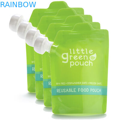 विविड प्रिंटिंग बेबी फ़ूड टोंटी पाउच विद बॉटम गस्सेट एंड कॉर्नर स्पाउट