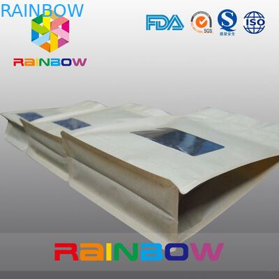 जिपर और स्पष्ट विवो के साथ ब्लॉक बॉटम क्राफ्ट पेपर कॉफी बीन पैकेजिंग पाउच