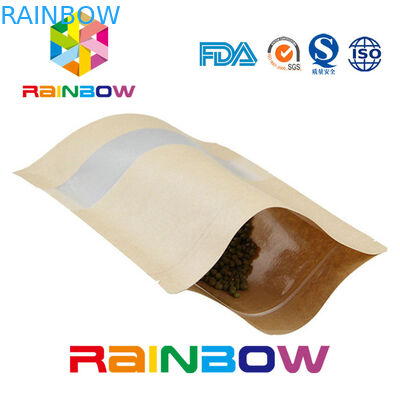 ब्राउन क्राफ्ट पेपर स्वनिर्धारित पेपर बैग डॉयपैक्स जिपलॉक ड्राई फ़ूड पैकेजिंग बैग विथ विंडो