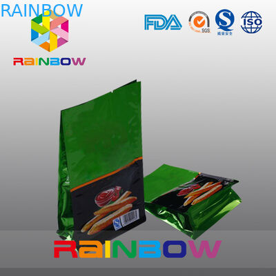 स्नैक फूड / फ्रेंच फ्राइज के लिए एल्युमिनियम फॉयल प्लास्टिक बैग, फ्लैट बॉटम 8 सील पाउच