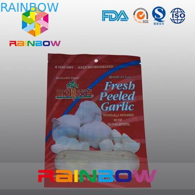 लाल और सफेद Mylar प्लास्टिक खिड़की बैग खाद्य / ताजा फुफ्फुस लहसुन के लिए जिपर शीर्ष के साथ