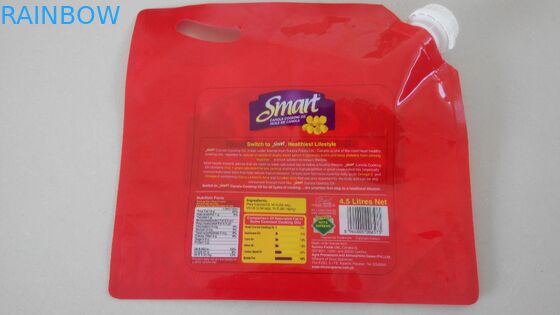 4.5L कुकिंग ऑयल / हुइल डी कैनोला के लिए हैंडल के साथ टोंटी वाला पाउच प्रिंटेड लोगो खड़ा है