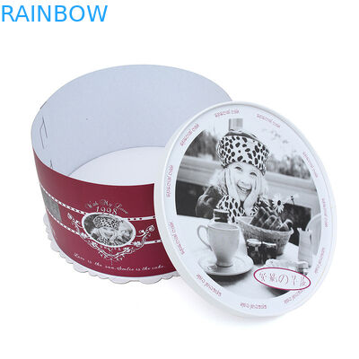 सजावटी लाल और सफेद गोल कार्डबोर्ड पैकेजिंग बक्से जन्मदिन का केक बॉक्स