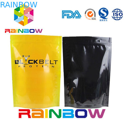 ग्लॉसी स्टैंड अप सप्लीमेंट एल्युमिनियम फॉयल पाउच पैकेजिंग जिप लॉक पाउडर बैग