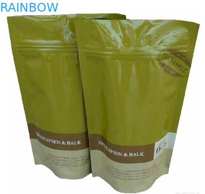 खाद्य ग्रेड जिपर शीर्ष के साथ चाय पैकेजिंग के लिए एल्यूमीनियम पन्नी प्लास्टिक बैग खड़े हो जाओ