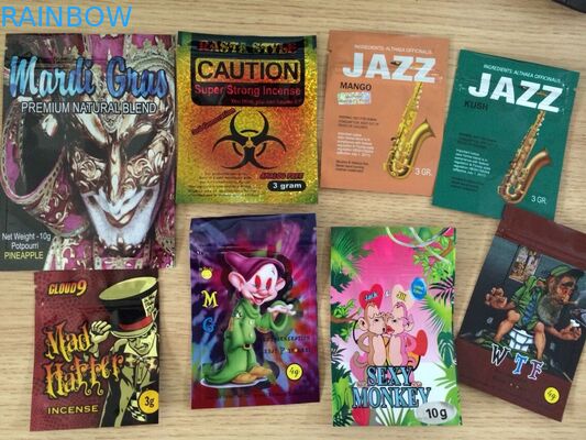 तीन साइड हीट जिपर के साथ सीलबंद हर्बल्स धूप एल्युमिनियम फॉयल बैग