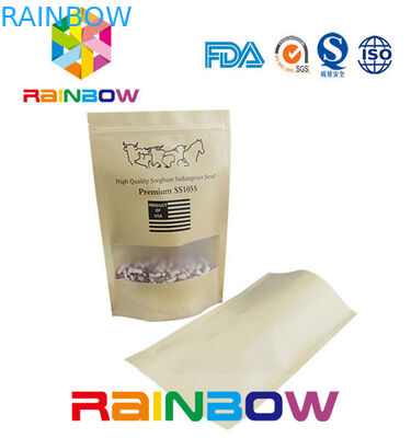 जिपर के साथ फ्लैट बॉटम ब्राउन स्वनिर्धारित पेपर बैग / क्राफ्ट पेपर बैग