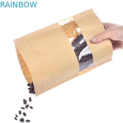 बीन, कैंडी, ब्रेड, कॉफ़ी के लिए स्पष्ट खिड़की के साथ खाद्य ग्रेड क्राफ्ट पेपर बैग