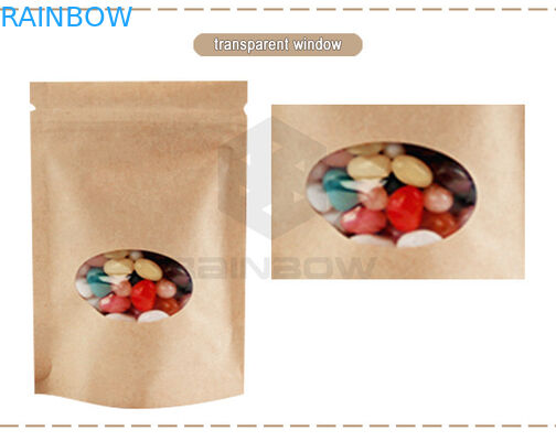 ड्राई फ्रूट नट कैंडी पैकेजिंग के लिए जिपलॉक स्टैंड पाउच क्राफ्ट ब्राउन पेपर बैग