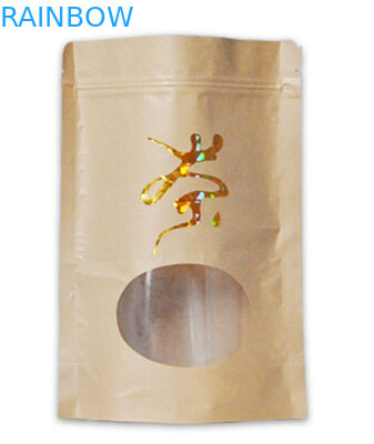 कस्टम मुद्रित फ्लैट नीचे उच्च गुणवत्ता क्राफ्ट पेपर बैग के लिए चाय / कॉफी पैकेजिंग के साथ जिपर ziplock mylar और खिड़की है