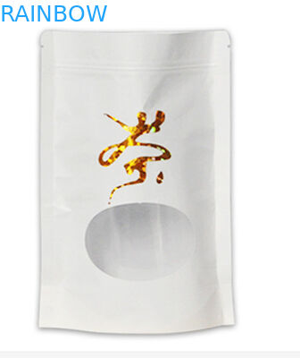 फ्लैट नीचे सफेद क्राफ्ट पेपर जिपर ziplock mylar और खिड़की के साथ बैग खड़े हो जाओ