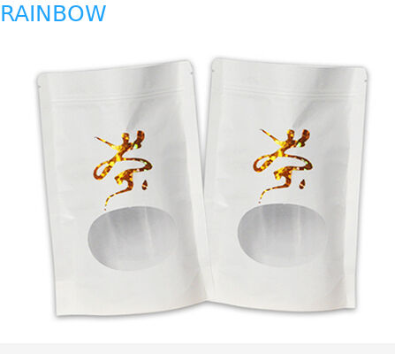 फ्लैट नीचे सफेद क्राफ्ट पेपर जिपर ziplock mylar और खिड़की के साथ बैग खड़े हो जाओ