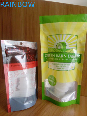 जिपर के साथ कैनबिस सीड्स / नोनी बैग्स से भरे प्लास्टिक कंटेनर खड़े हो जाएं