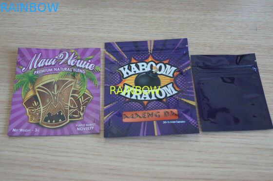 हर्बल धूप का सामान बैग / तीन साइड सील ज़िप बैग / कस्टम हर्बल धूप का सामान के लिए 1g / 2g / 3G / 4g / 5g पाउच बैग पाउडर के लिए