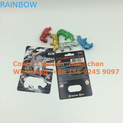 गो राइनो पैकेजिंग, मेटल राइनो आकार की बोतलों के लिए शिनी सिल्वर / गोल्ड सेक्स पिल राइनो खिलौने