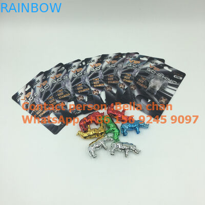 गो राइनो पैकेजिंग, मेटल राइनो आकार की बोतलों के लिए शिनी सिल्वर / गोल्ड सेक्स पिल राइनो खिलौने