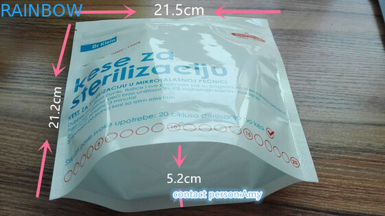 माइक्रोवेव स्टीम स्टेरिलाइज़र रिटोर्ट बैग / FDA द्वारा स्वीकृत जिपर प्लास्टिक माइक्रोवेव स्टेरलाइज़र पाउच स्टैंड