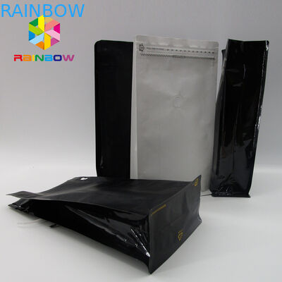 मैट ब्लैक कॉफ़ी बैग वाल्व के साथ थोक ब्लॉक बॉटम कॉफ़ी बैग / फ्लैट बॉटम बैग 12oz 250g कॉफ़ी बीन के लिए