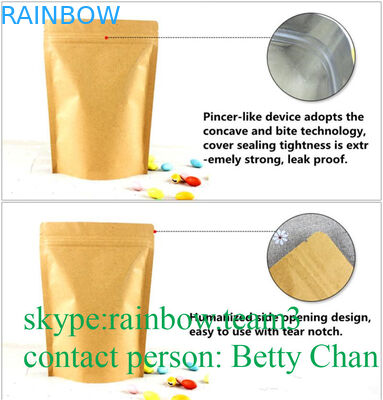 विंडो / डॉयपैक हीट सील करने योग्य चाय बैग के साथ ब्राउन क्राफ्ट पेपर बैग का प्रचार