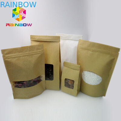 कॉफी बीन के लिए स्पष्ट खिड़की के साथ कस्टम मुद्रित पन्नी लाइनेड क्राफ्ट पेपर स्टैंड थैली बैग