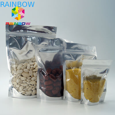 पीईटी / पीई एल्यूमीनियम पन्नी थैली पैकेजिंग स्पष्ट धातुई पन्नी स्टैंड अप ज़िपलॉक बैग