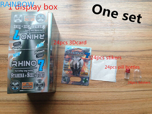 राइनो 7 पुरुष वृद्धि गोलियों के लिए पुनः प्रयोज्य नमी प्रतिरोधी प्लास्टिक गोली बोतलें पैकेजिंग