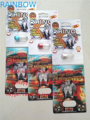 नवीनतम 3 डी मुद्रित पुरुष वृद्धि गोली प्लास्टिक गुना कार्ड राइनो 25 / पागल राइनो 50k ब्लिस्टर पैकेजिंग