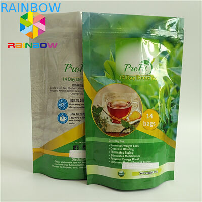 अनुकूलित एल्यूमीनियम पन्नी स्टैंड अप चाय बैग पैकेजिंग दौर नीचे चमकदार खत्म