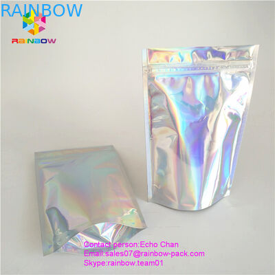 कॉस्मेटिक या लवण पैकिंग के लिए मुद्रण के बिना पुन: प्रयोज्य स्टैंड होलोग्राफिक पन्नी बैग