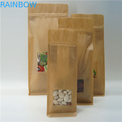 स्पष्ट खिड़की के साथ स्क्वायर ब्राउन क्राफ्ट पेपर बैग, जिप लॉक कॉफी पाउच