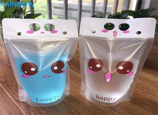 जूस पिएं बैग खड़े हो जाओ कस्टम प्रिंटिंग CMYK रंग FDA प्रमाणपत्र हैंडल के साथ