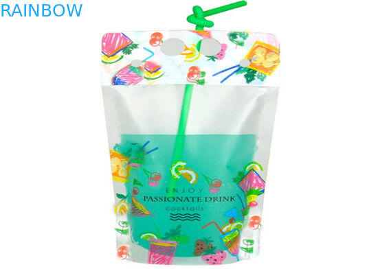 जूस पिएं बैग खड़े हो जाओ कस्टम प्रिंटिंग CMYK रंग FDA प्रमाणपत्र हैंडल के साथ