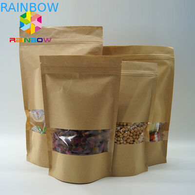 कॉस्टोमाइज्ड साइज क्राफ्ट पेपर बैग्स ओवल विंडो फॉर फूड / ड्राई मीट / सी प्रोडक्ट्स