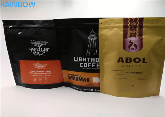 कॉफी और चाय के लिए ब्लैक माइलर प्लास्टिक पैकिंग बैग्स जिप लॉक स्टैंड